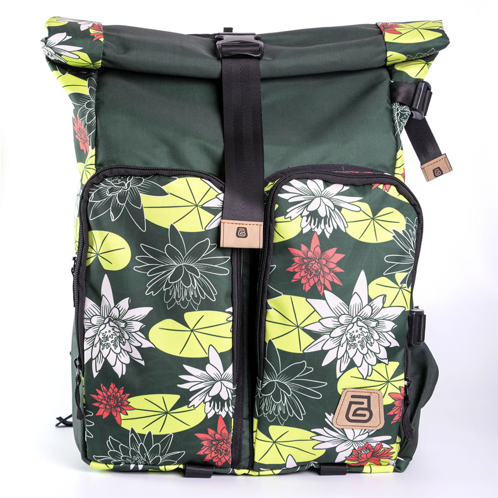 Morral Viajero Baggu Victoria Regia color Verde bolsillo estampado - MV110